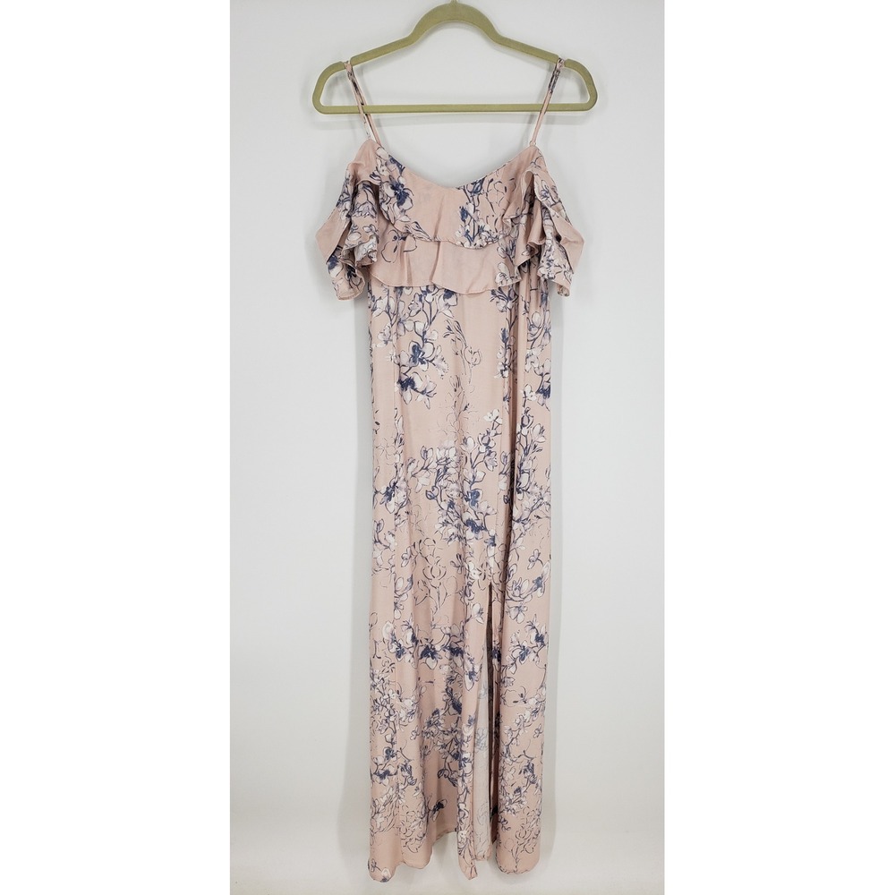 Lovestitch Floral Ruffle Cold Shoulder Maxi Dress Women Sz M Pink Boho Sundress